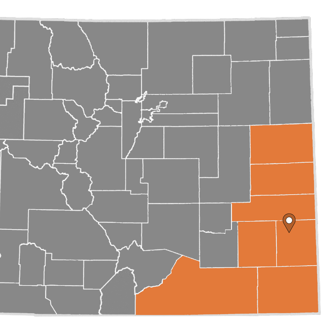 map of Colorado indicating the location of the Southeast district